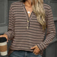Full Size Striped Notched Long Sleeve T-Shirt