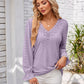 Applique V-Neck Flounce Sleeve T-Shirt
