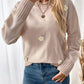 Perfee Flower Round Neck Long Sleeve Sweater