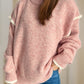 Contrast Trim Round Neck Dropped Shoulder Sweater