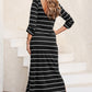 Slit Striped Round Neck Midi Dress