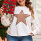 Plus Size Studded Star Round Neck Long Sleeve Blouse