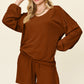 Double Take Full Size Texture V-Neck Long Sleeve T-Shirt and Shorts Set