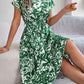 Tied Pleated Printed Short Sleeve Dress