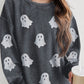 Glitter Ghost Round Neck Long Sleeve Sweatshirt