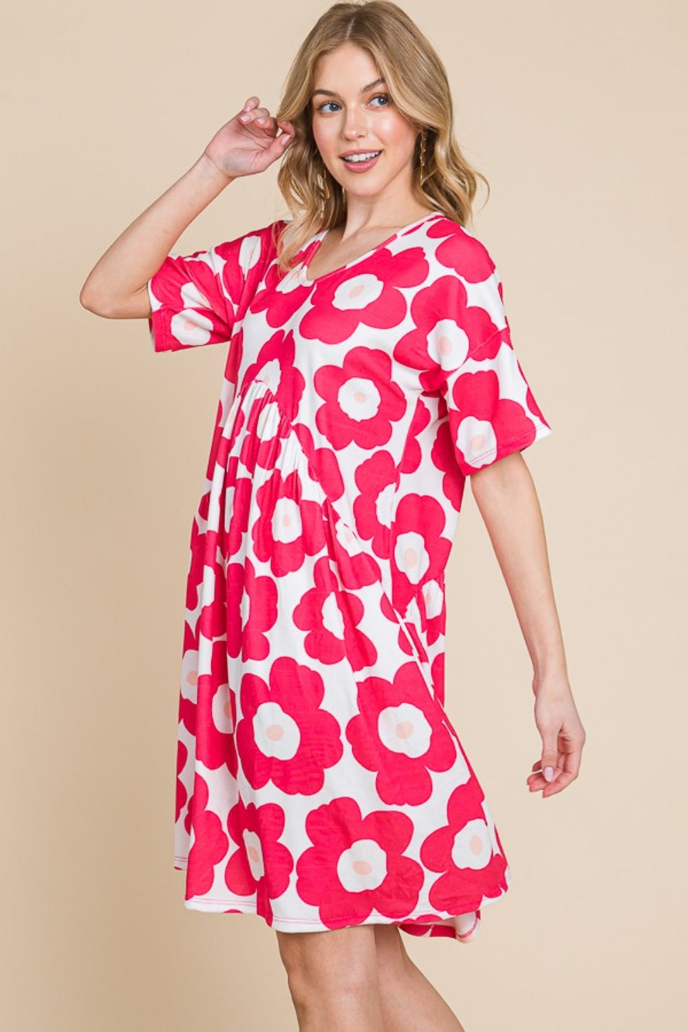 BOMBOM Flower Print Ruched Dress *