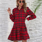 Ruffle Hem Plaid Button Down Long Sleeve Dress