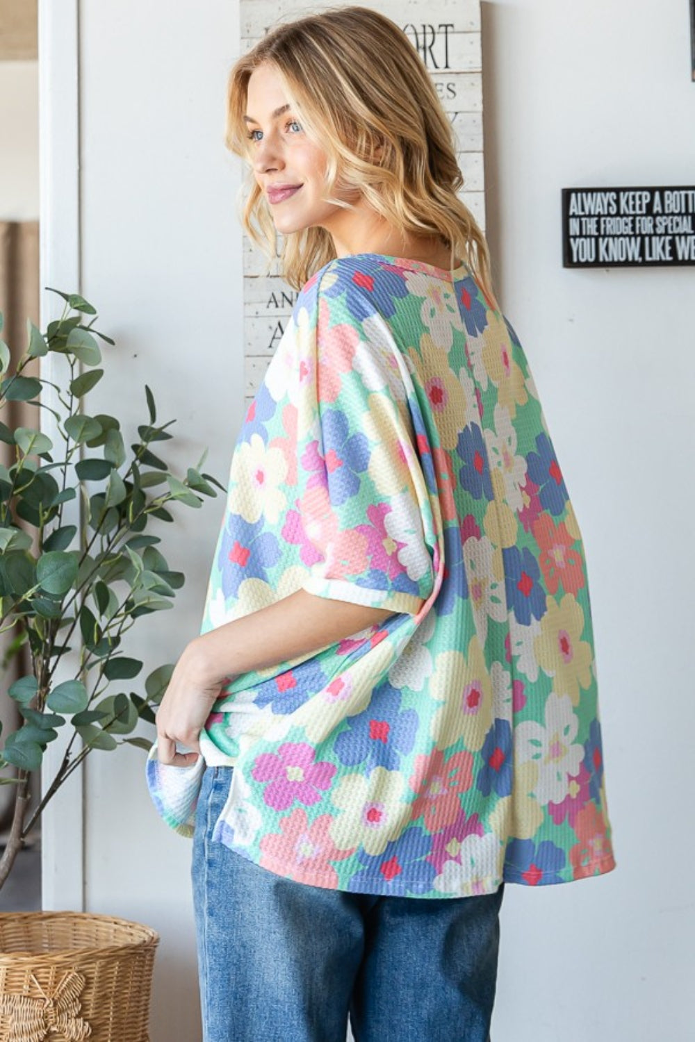 HOPELY Floral Waffle Oversized T-Shirt *
