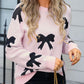 Bow Round Neck Dropped Shoulder Sweater