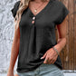 Full Size Decorative Button V-Neck Short Sleeve Blouse