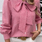 Pocketed Plaid Tie Neck Long Sleeve Shirt