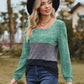 Color Block Square Neck Long Sleeve T-Shirt