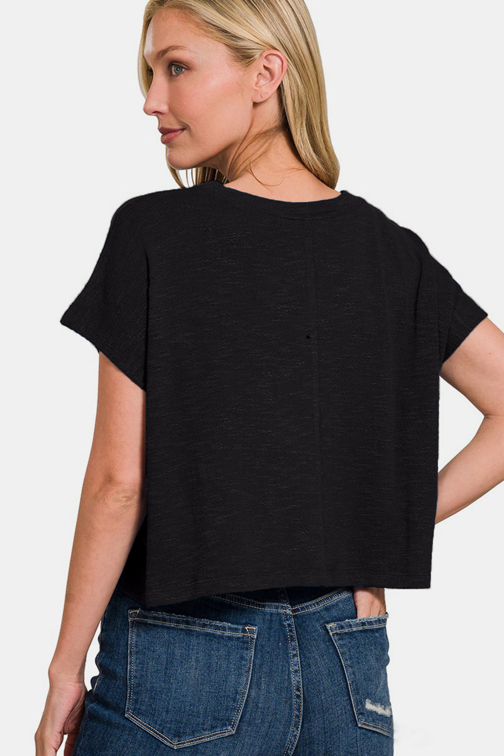 Zenana Round Neck Short Sleeve Crop T-Shirt *