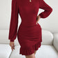 Ruffled Round Neck Long Sleeve Mini Dress