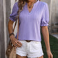 Textured Notched Flounce Sleeve Blouse
