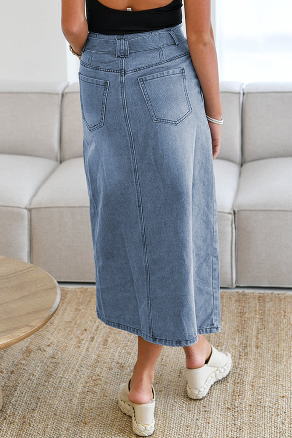 Tied Slit Denim Skirt