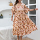 Plus Size Floral Printed Tie Neck Half Sleeve Midi Dress