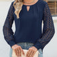 Cutout Round Neck Lace Long Sleeve Blouse