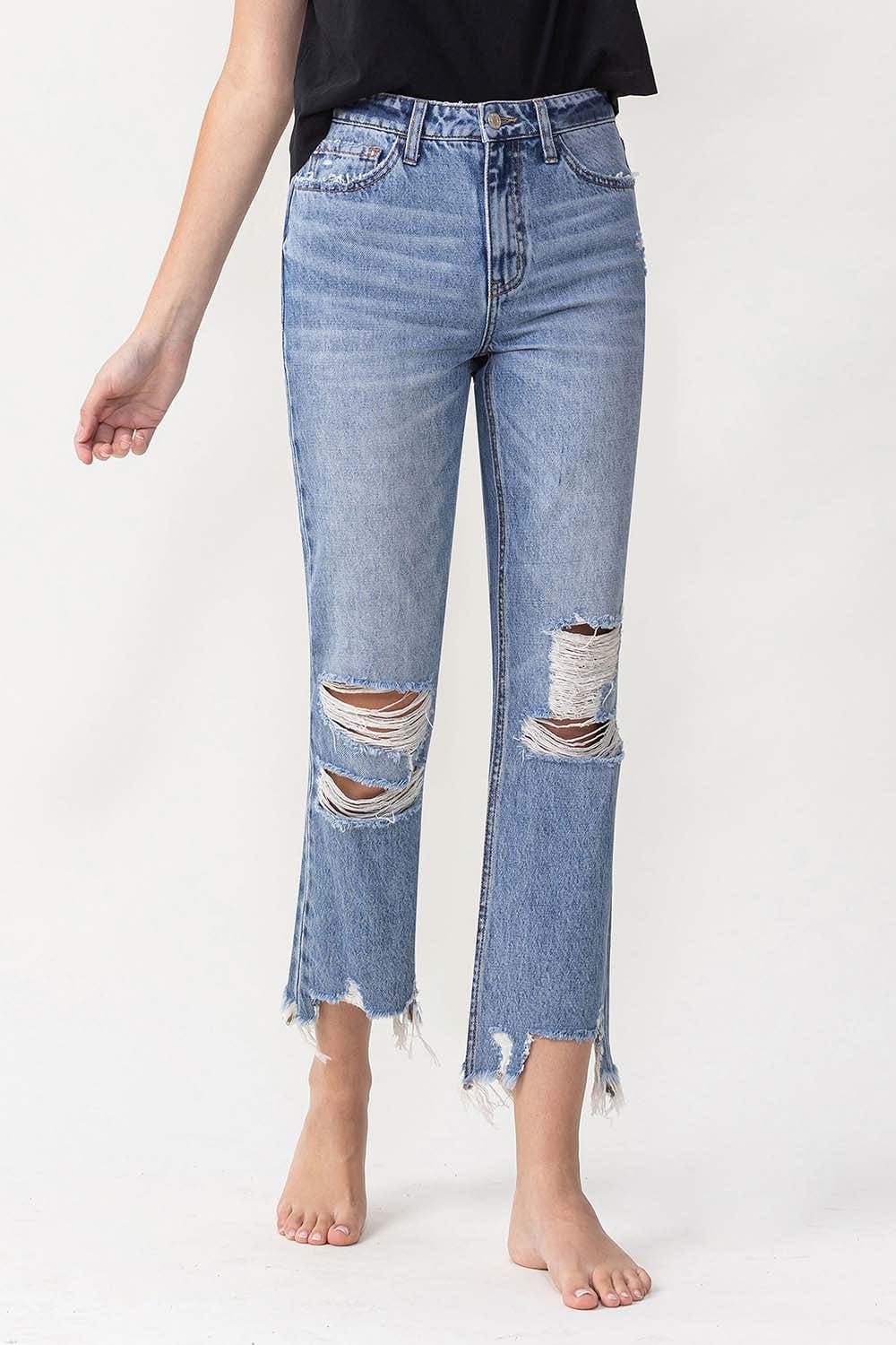 Lovervet High Rise Distressed Straight Jeans *
