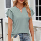 Full Size Eyelet Notched Flutter Sleeve T-Shirt