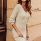 Texture V-Neck Long Sleeve Mini Dress