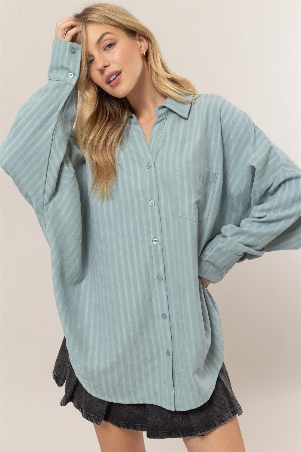 HYFVE Stripe Button Down Long Sleeve Oversized Shirt *