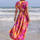 Full Size Printed V-Neck Short Sleeve Midi Dress