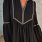 Ruched Notched Long Sleeve Mini Dress