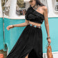 Ruffled Single Shoulder Top and Slit Skirt Set