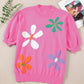 Flower Mock Neck Short Sleeve Sweater