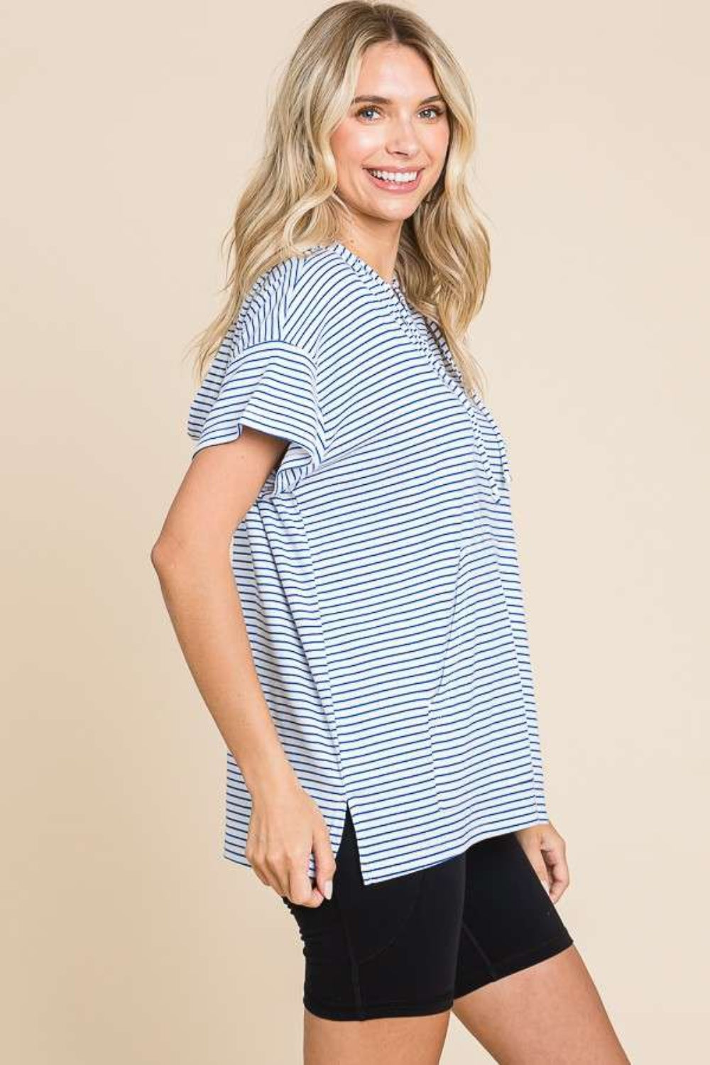 Culture Code Full Size Striped Short Sleeve Hooded Top *
