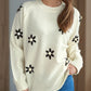 Flower Round Neck Raglan Sleeve Sweater