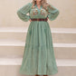 Plus Size Tassel Printed Tie Neck Long Sleeve Midi Dress
