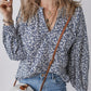 Floral Print Notched Long Sleeve Blouse