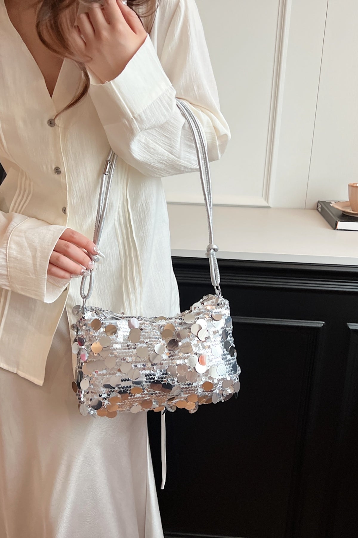 Sequin Knotted Straps Shoulder Bag