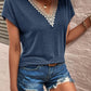 Full Size Lace Detail V-Neck Short Sleeve T-Shirt