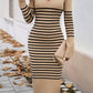 Striped V-Neck Long Sleeve Sweater Dress