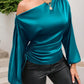 Drawstring One Shoulder Long Sleeve Blouse