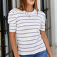 Striped Round Neck Puff Sleeve Knit Top