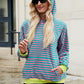 Drawstring Contrast Striped Long Sleeve Hoodie