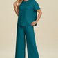 Double Take Full Size Texture Round Neck Short Sleeve Top and Pants Set