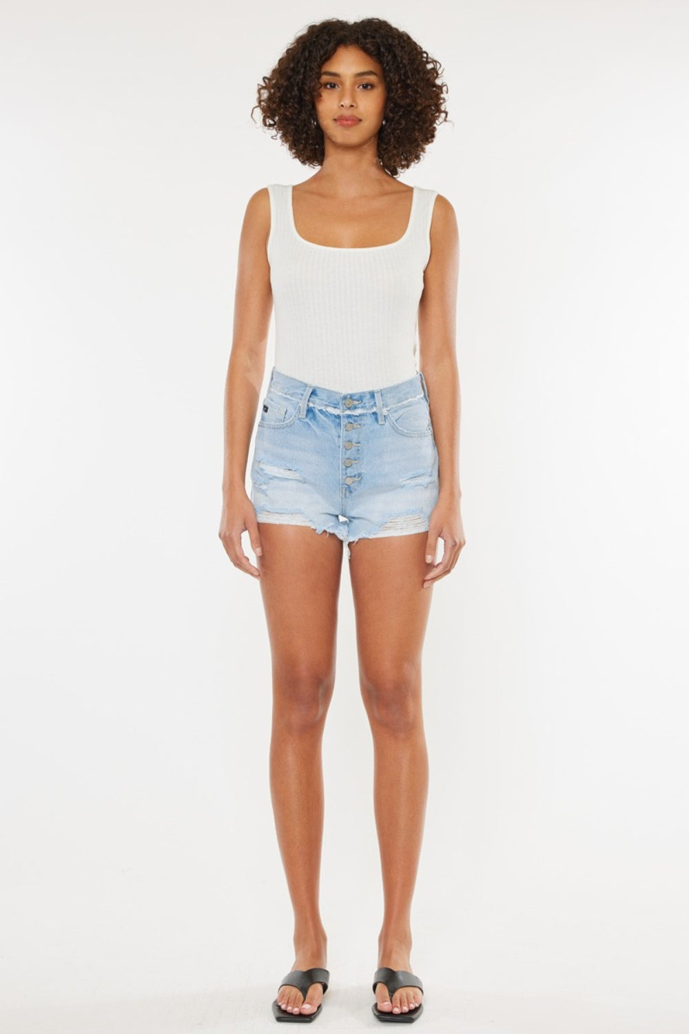 Kancan Distressed Button Fly Denim Shorts *