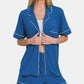 Zenana Button Down Short Sleeve Top and Shorts Lounge Set