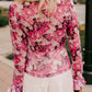 Floral Turtleneck Flounce Sleeve Blouse