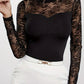 Lace Patchwork Mock Neck Long Sleeve Blouse
