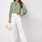 Ruched Mock Neck Long Sleeve Blouse