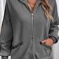 Waffle-Knit Pocketed Zip Up Hooded Jacket