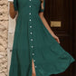 V-Neck Button Up Balloon Sleeve Midi Dress
