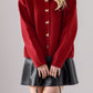 Bow Button Down Round Neck Long Sleeve Cardigan