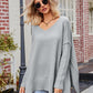 Slit V-Neck Dropped Shoulder Sweater